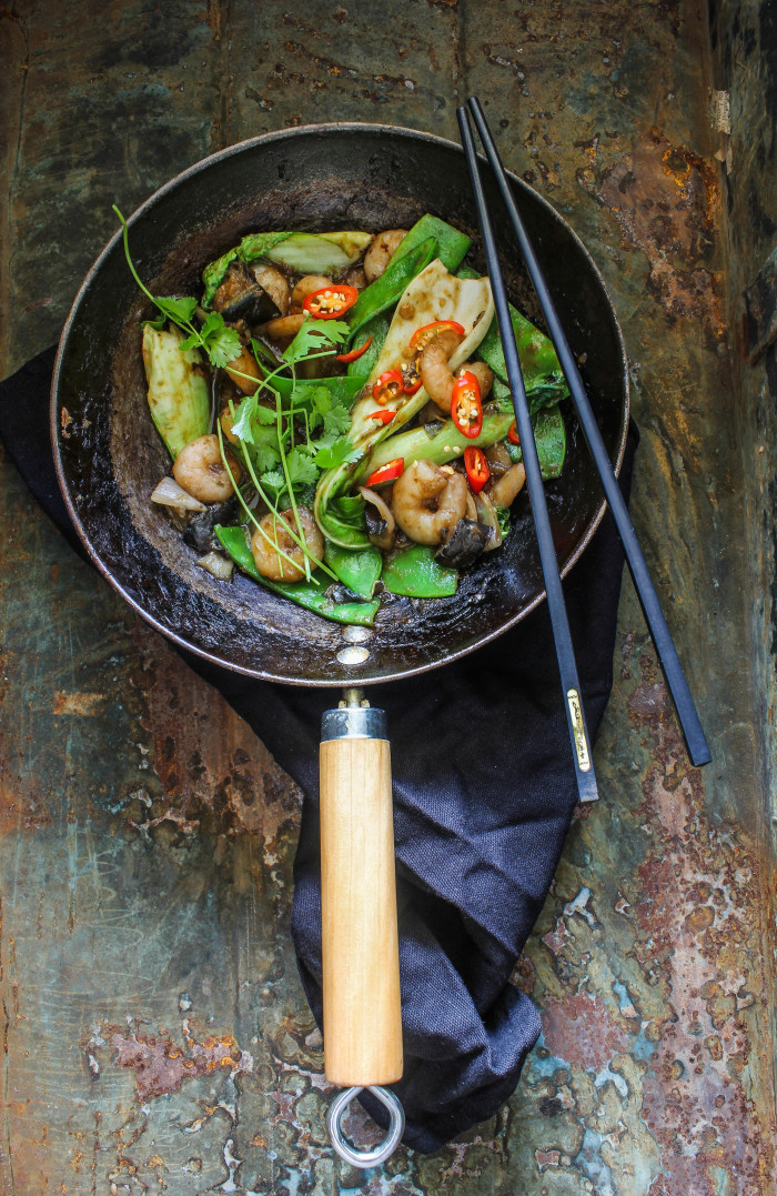 prawn and eggplant hoisin stir-fry