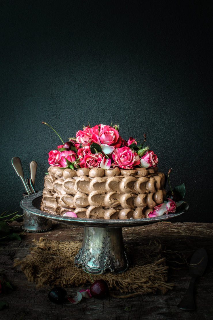 Dark-Chocolate-Cake-with-Milk-Chocolate-and-Cherry-Buttercream