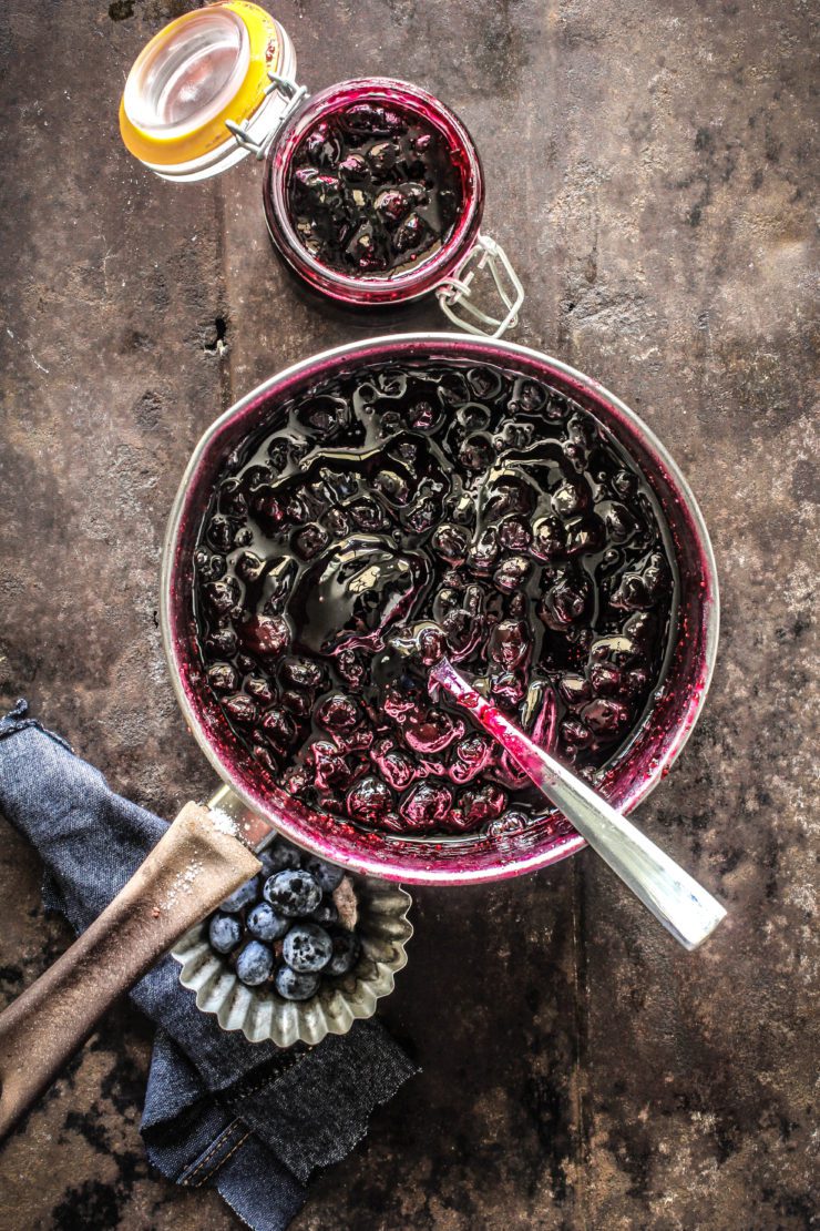 blueberry cake with blueberry jam and blueberry buttercream