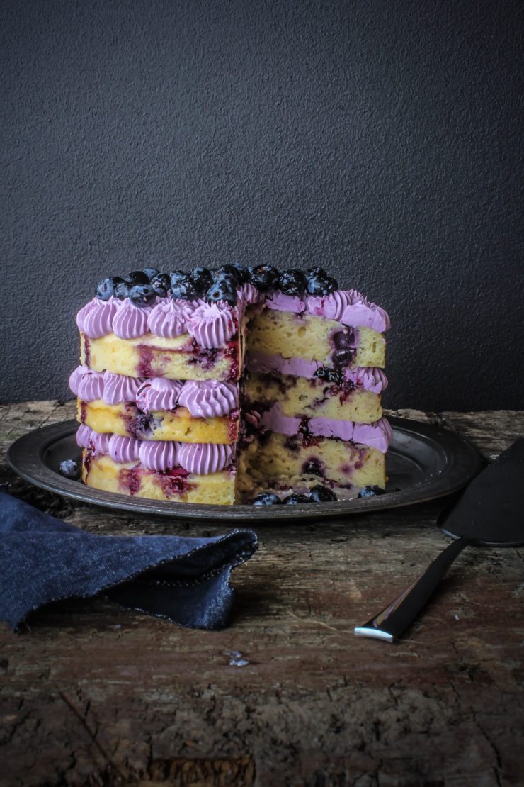 blueberry cake with blueberry jam and blueberry buttercream