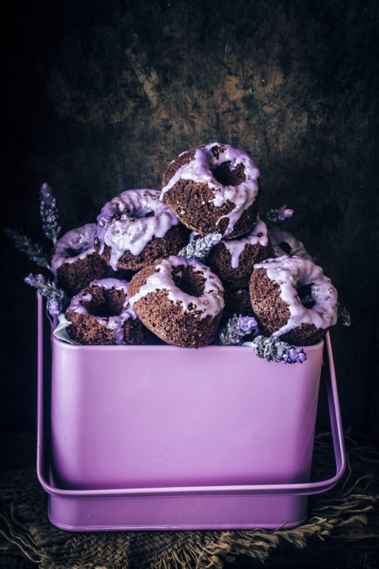 lavender cake minis with a dark chocolate base
