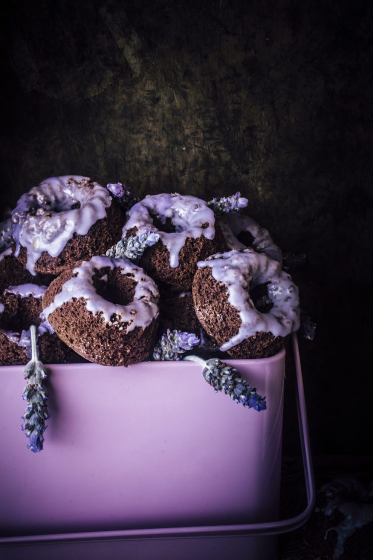 lavender cake minis with a dark chocolate base