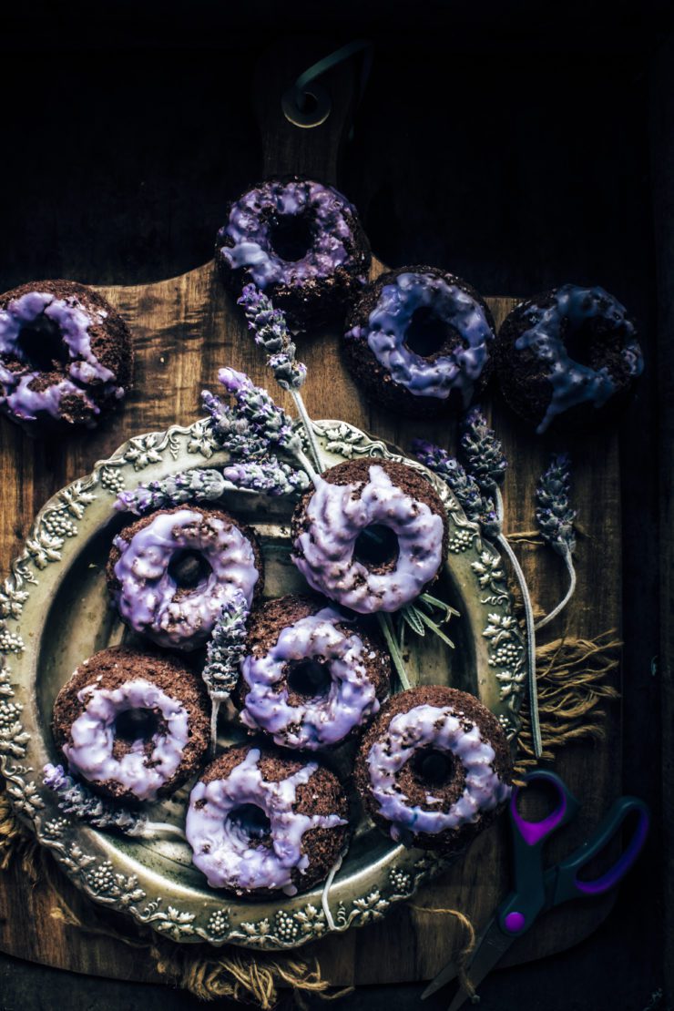 lavender cake minis with a dark chocolate base