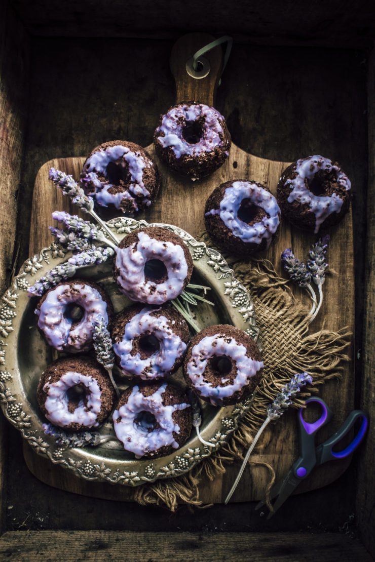 lavender cake minis with a dark chocolate base