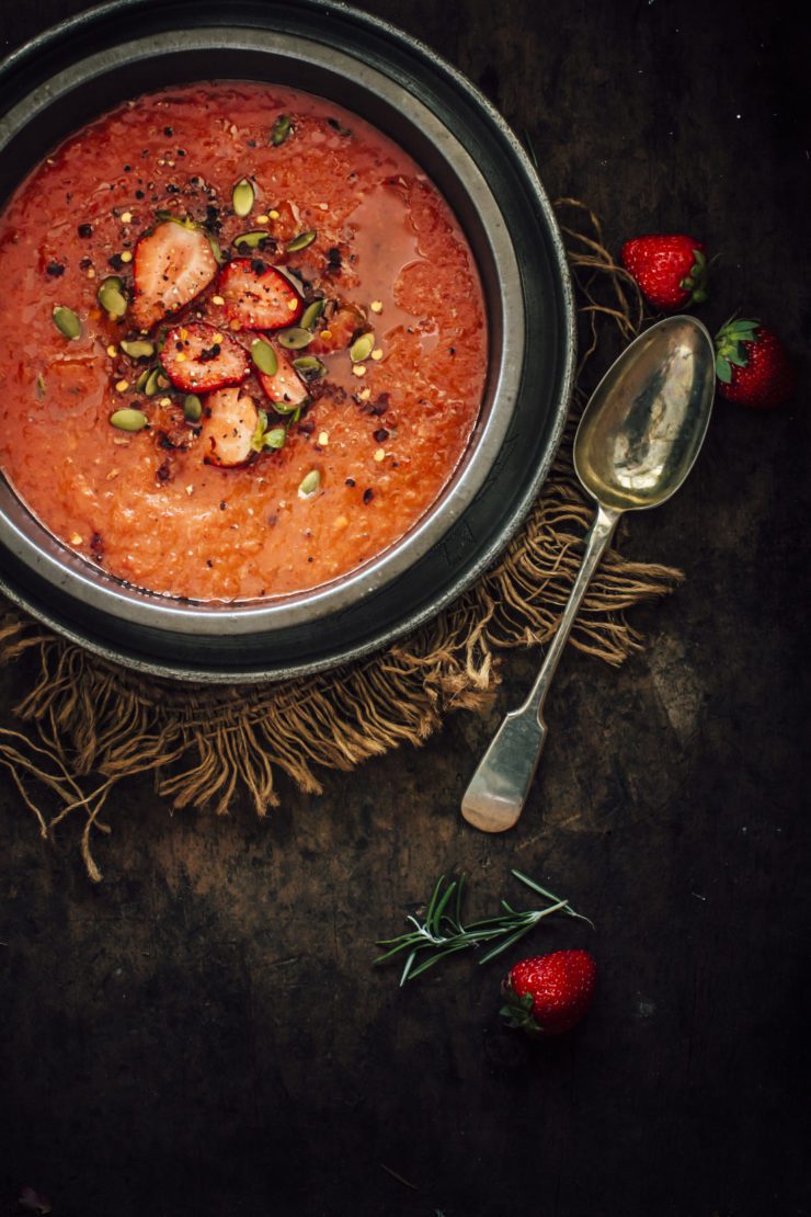 Roasted red pepper and strawberry soup