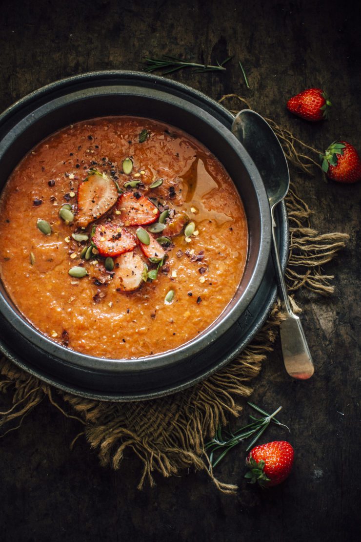 Roasted red pepper and strawberry soup