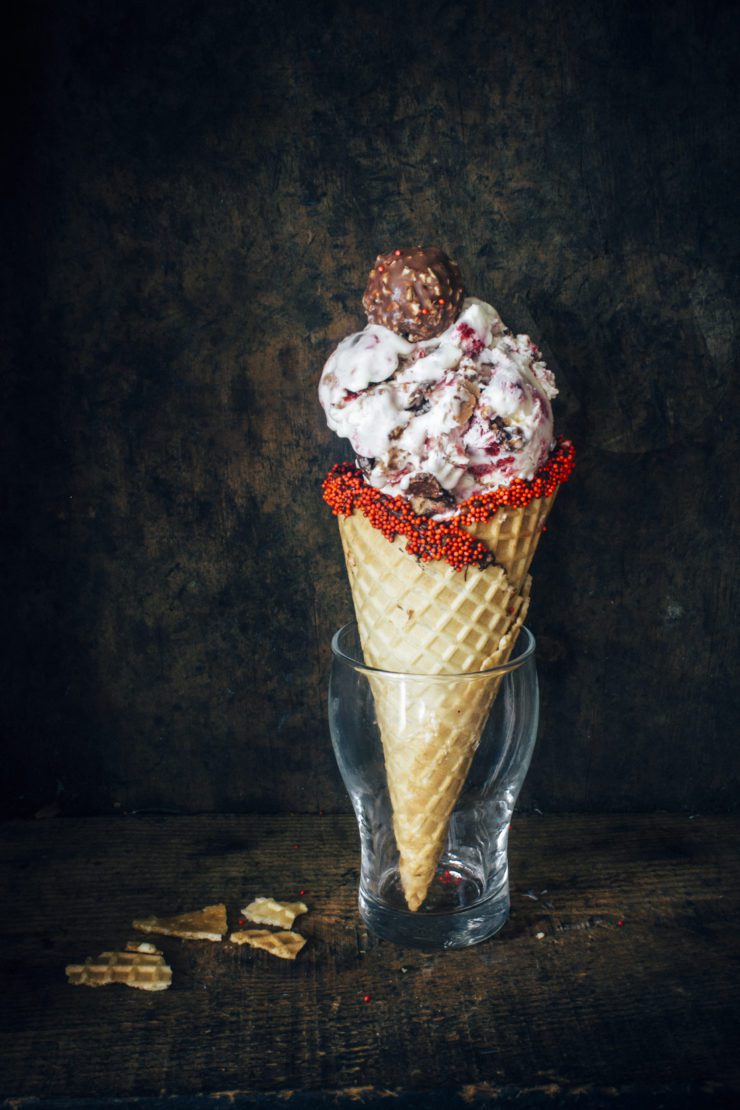 No churn Ferrero Rocher and Raspberry Ice Cream