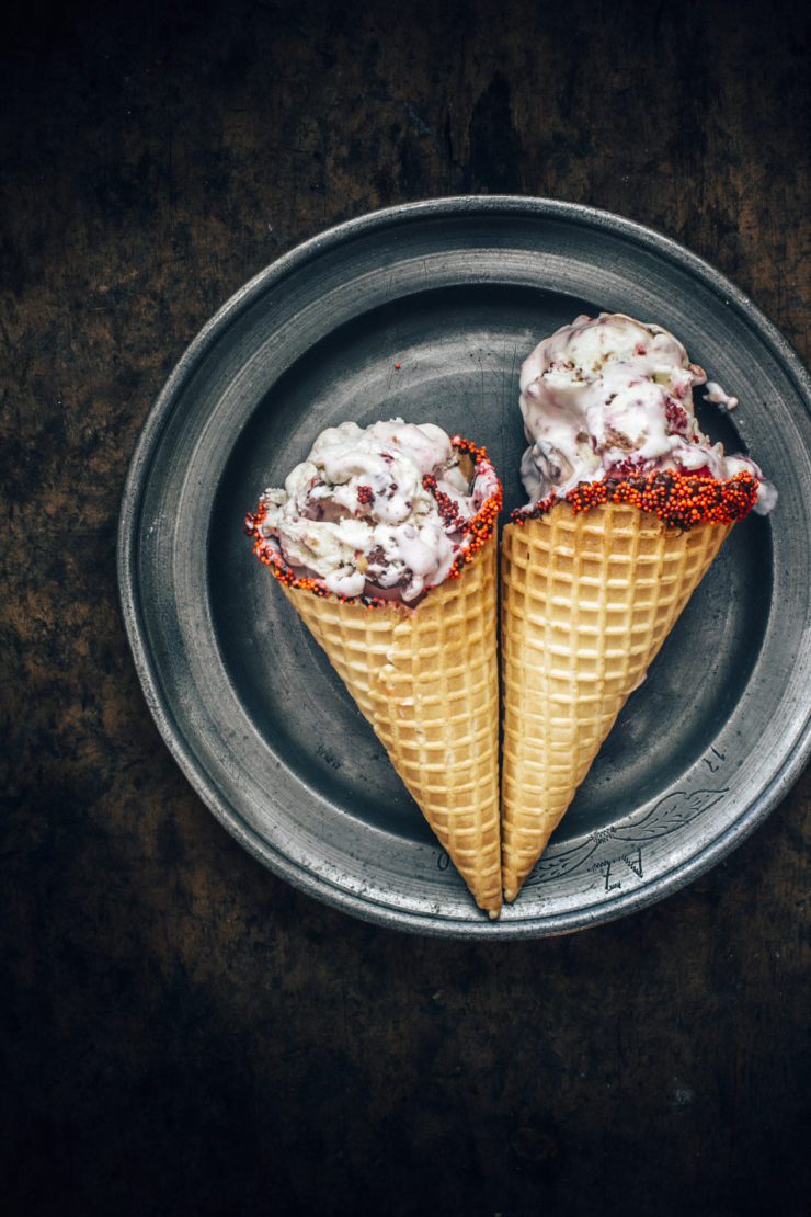 No churn Ferrero Rocher and Raspberry Ice Cream