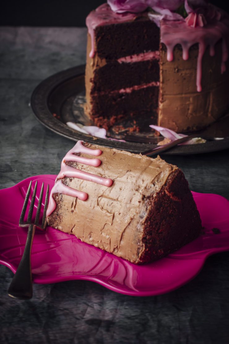 Layered chocolate mud cake