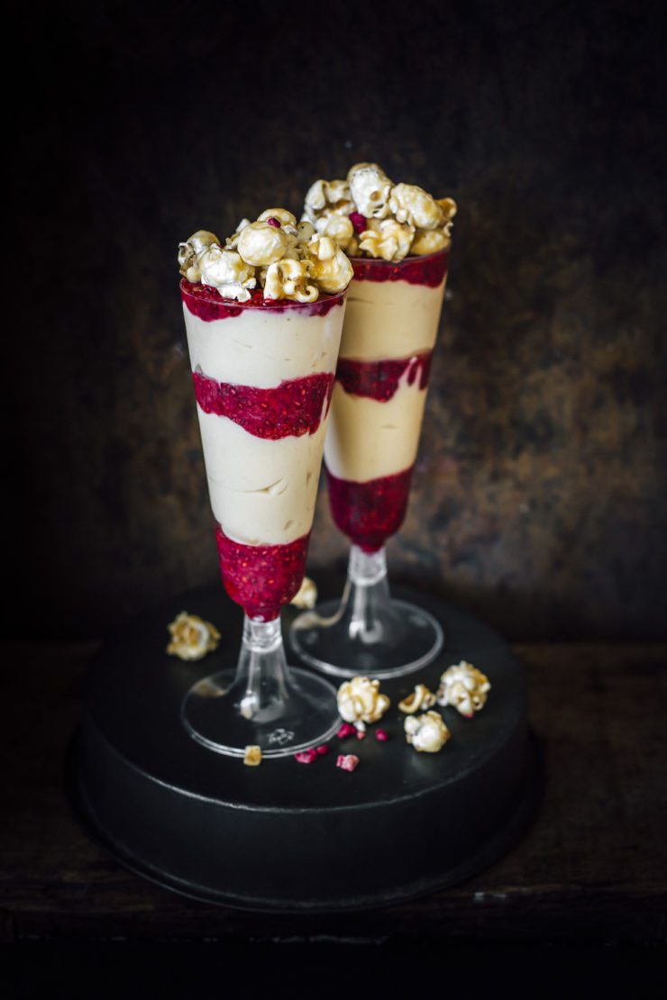 Peanut Butter Mousse And Raspberry Chia Jelly Trifle
