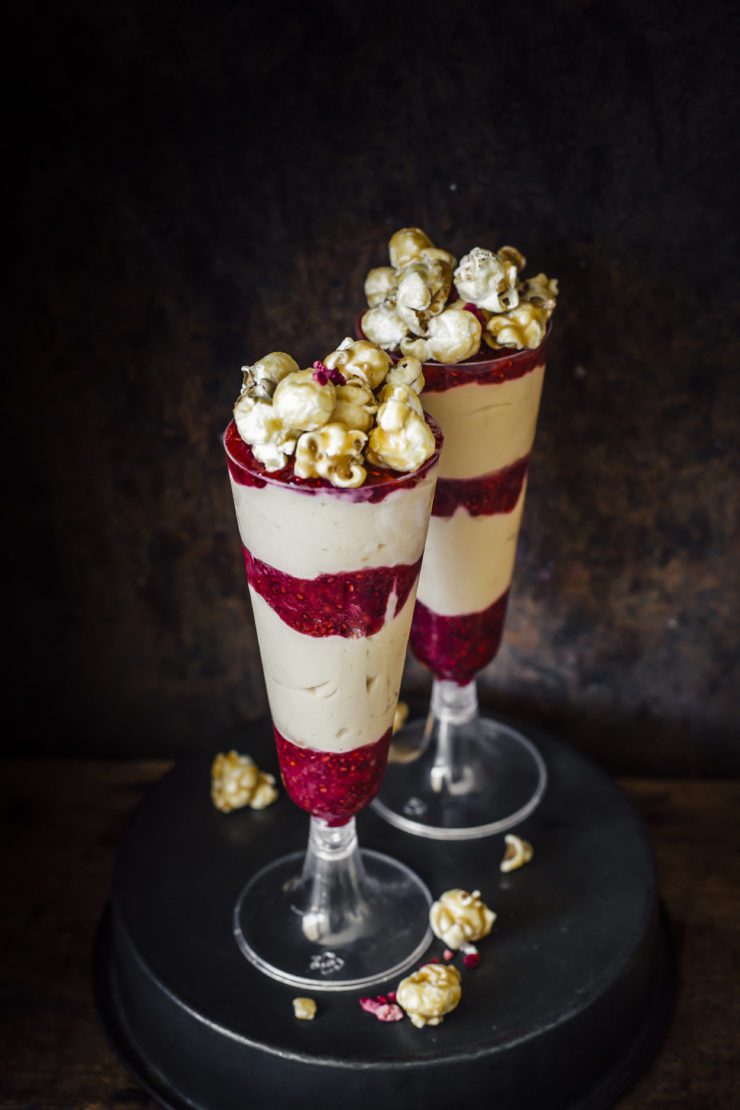 Peanut Butter Mousse And Raspberry Chia Jelly Trifle