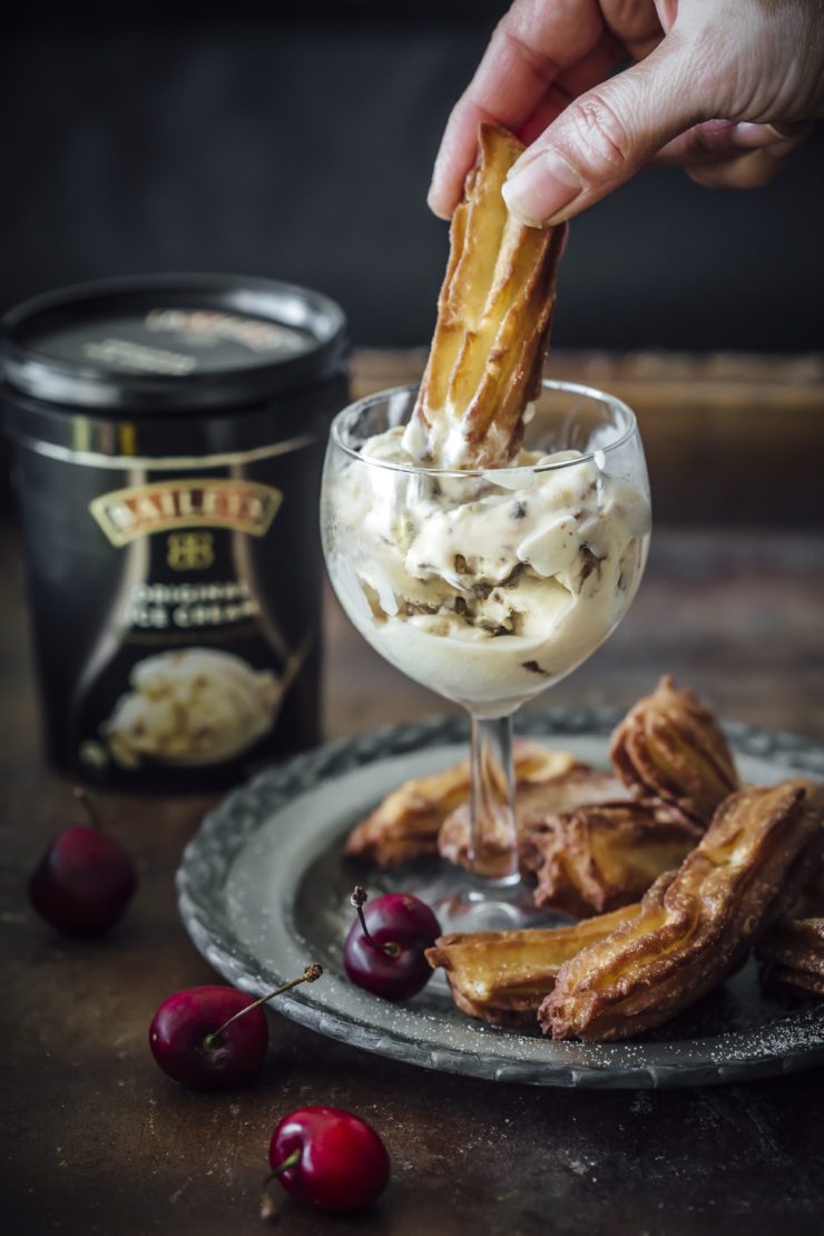 Churro Bowls with Baileys Ice Cream