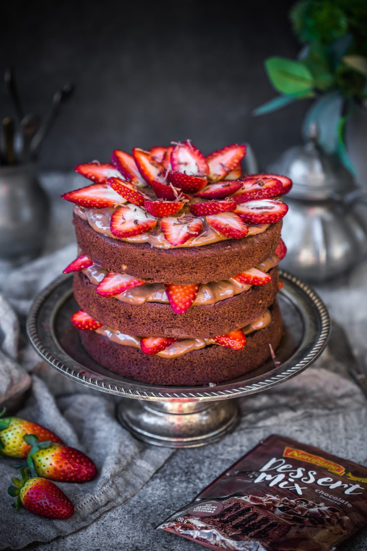 Chocolate and Strawberry Cake with Aeroplane Jelly Chocolate Dessert Mix