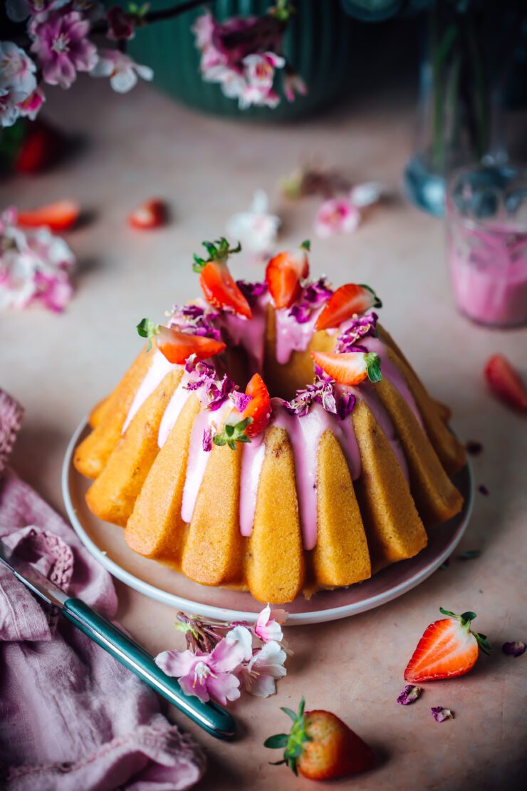 Strawberry and Cardamom Cake with Rosewater Glaze