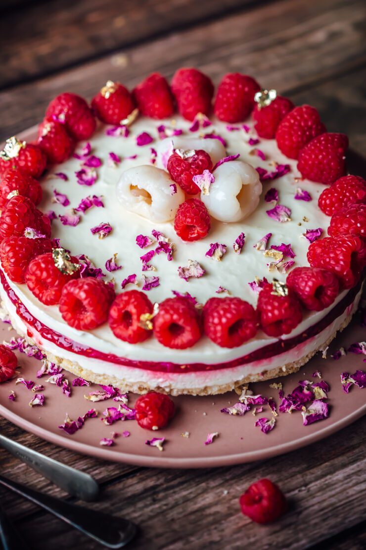 raspberry and lychee cheesecake