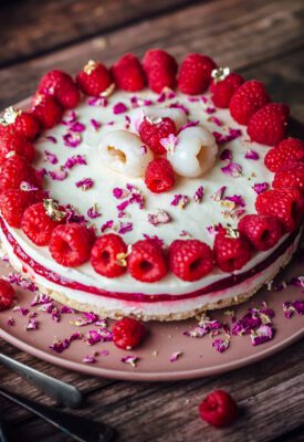 raspberry and lychee cheesecake